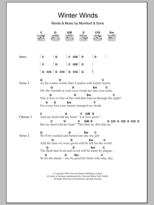 Mumford & Sons Winter Winds sheet music notes and chords. Download Printable PDF.