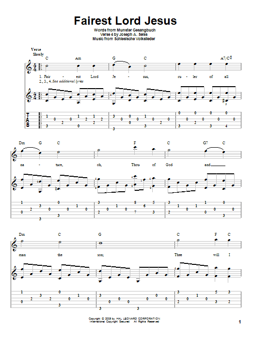 Munster Gesangbuch Fairest Lord Jesus sheet music notes and chords. Download Printable PDF.