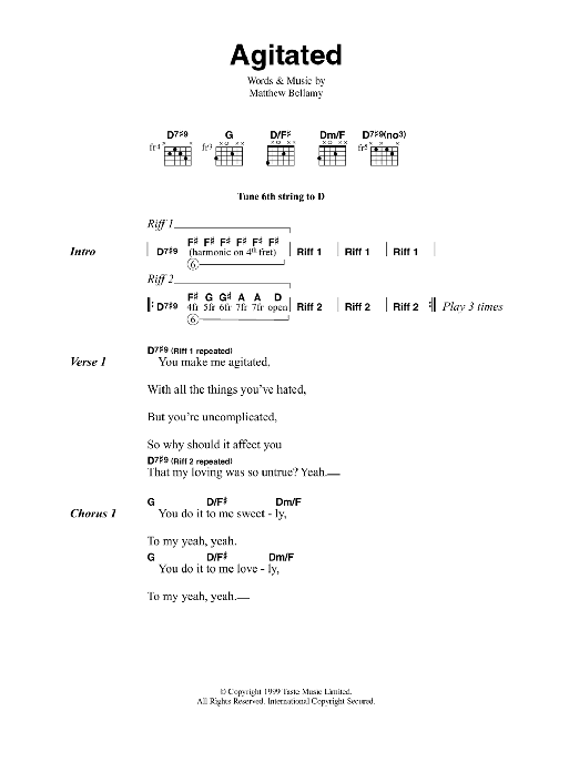 Muse Agitated sheet music notes and chords. Download Printable PDF.