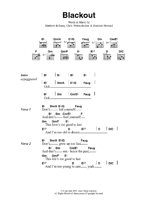 Muse Blackout sheet music notes and chords. Download Printable PDF.