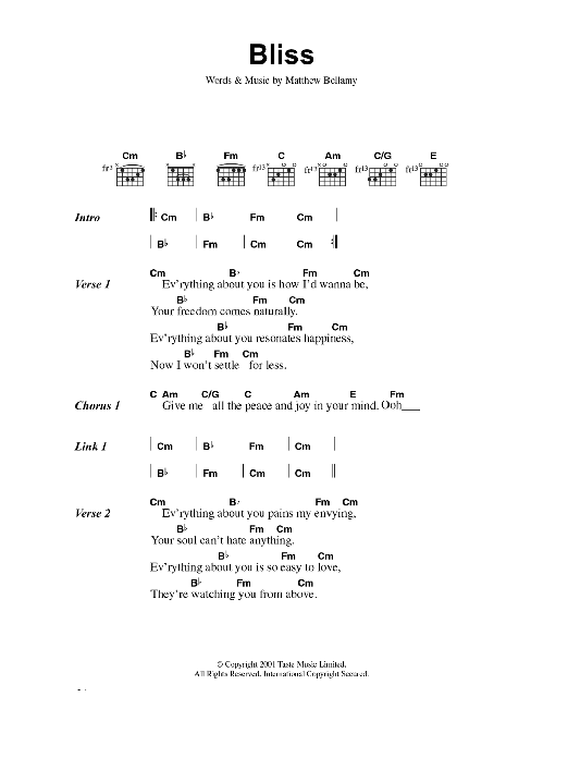 Muse Bliss sheet music notes and chords. Download Printable PDF.