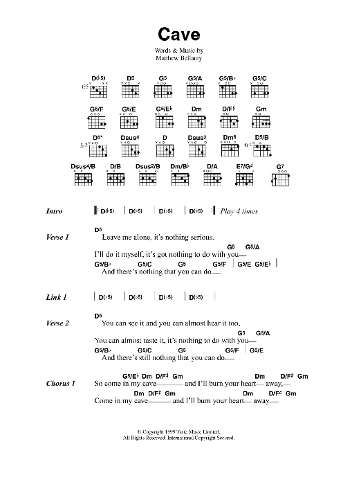 Muse Cave sheet music notes and chords. Download Printable PDF.