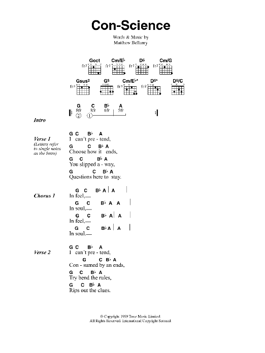 Muse Con-Science sheet music notes and chords. Download Printable PDF.