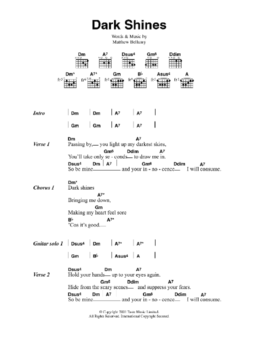 Muse Dark Shines sheet music notes and chords. Download Printable PDF.