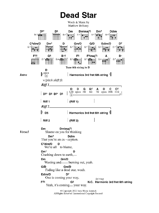 Muse Dead Star sheet music notes and chords. Download Printable PDF.