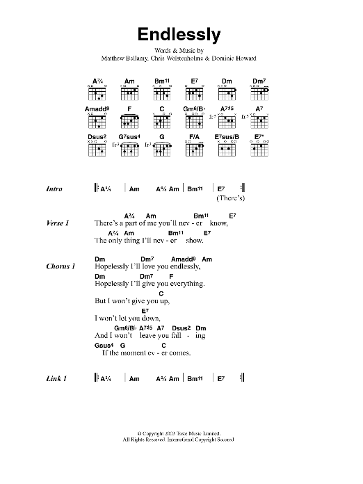 Muse Endlessly sheet music notes and chords. Download Printable PDF.