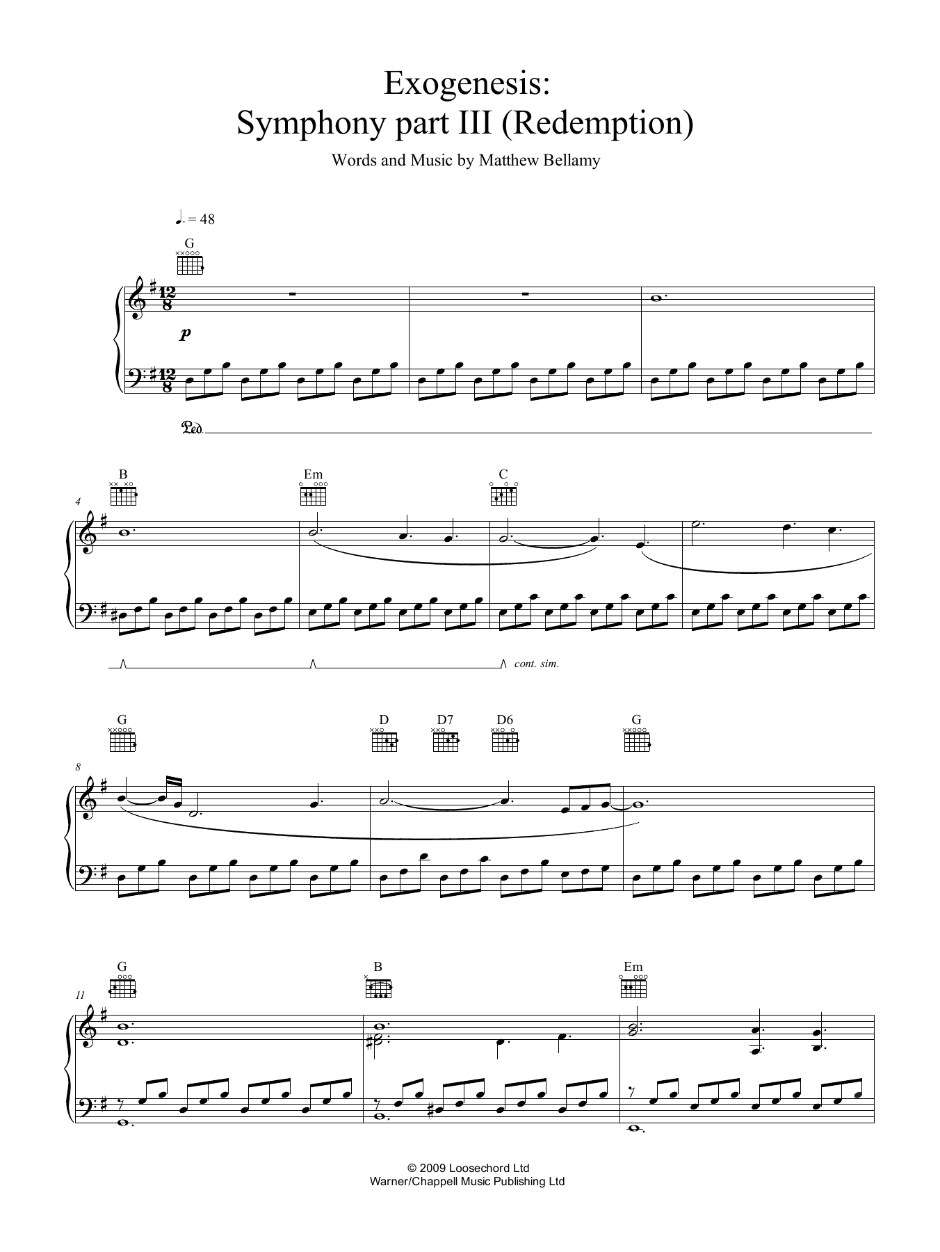 Muse Exogenesis: Symphony Part III (Redemption) sheet music notes and chords. Download Printable PDF.