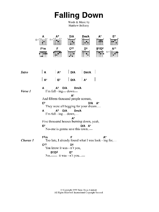 Muse Falling Down sheet music notes and chords. Download Printable PDF.