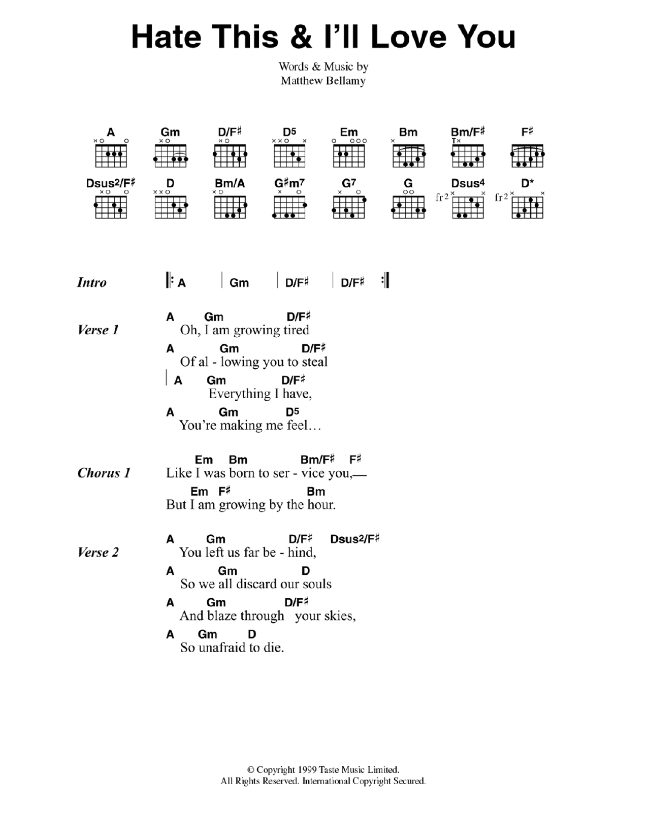 Muse Hate This and I'll Love You sheet music notes and chords. Download Printable PDF.