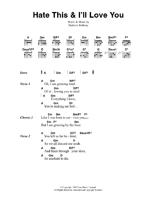 Muse Hate This & I'll Love You sheet music notes and chords. Download Printable PDF.