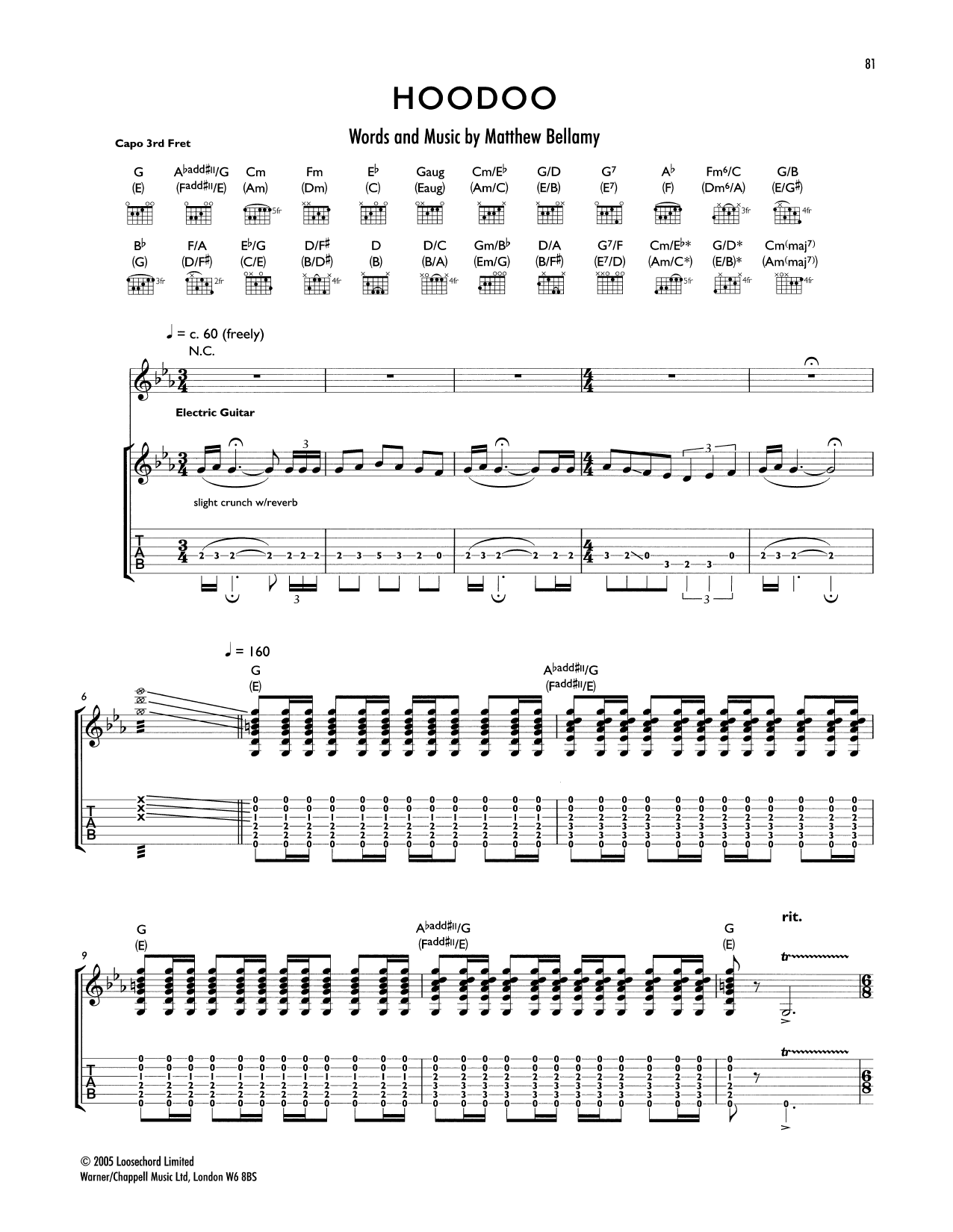 Learn to play Muse Hoodoo sheet music for Guitar Tab in minutes. Price: 7.8900$ Muse Hoodoo sheet music notes and chords arranged for Guitar Tab