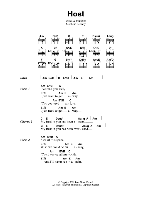 Muse Host sheet music notes and chords. Download Printable PDF.