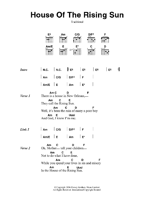 Muse House Of The Rising Sun sheet music notes and chords. Download Printable PDF.