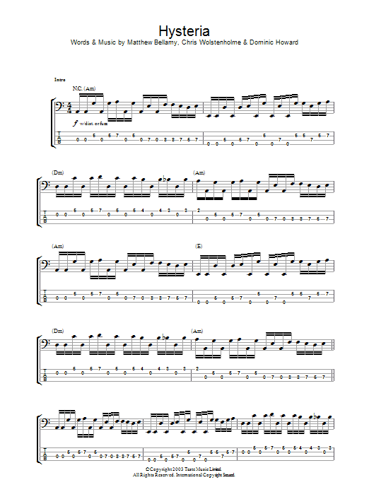 Muse Hysteria sheet music notes and chords. Download Printable PDF.