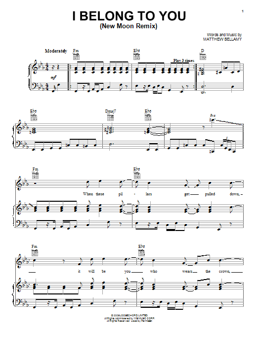 Learn to play Muse I Belong To You (New Moon Remix) sheet music for Guitar Tab in minutes. Price: 7.8900$ Muse I Belong To You (New Moon Remix) sheet music notes and chords arranged for Guitar Tab