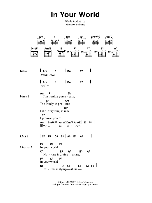 Muse In Your World sheet music notes and chords. Download Printable PDF.