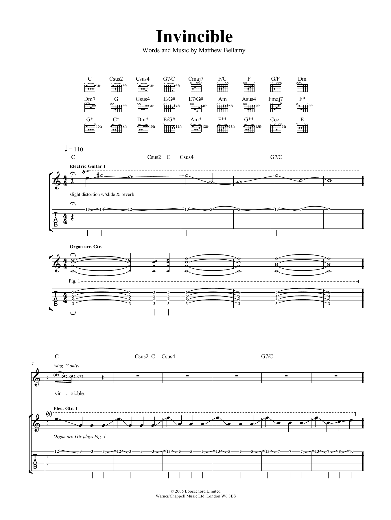 Muse Invincible sheet music notes and chords. Download Printable PDF.