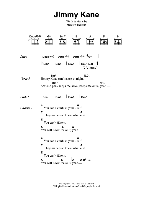 Muse Jimmy Kane sheet music notes and chords. Download Printable PDF.