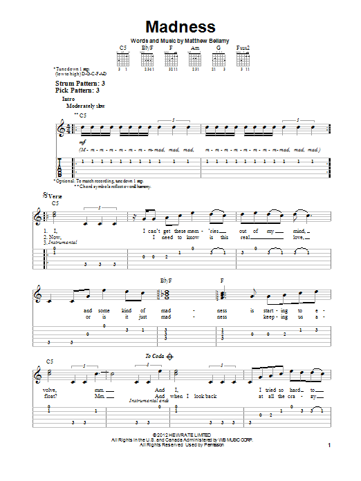 Muse Madness sheet music notes and chords. Download Printable PDF.