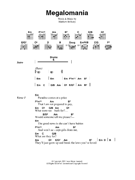 Muse Megalomania sheet music notes and chords. Download Printable PDF.