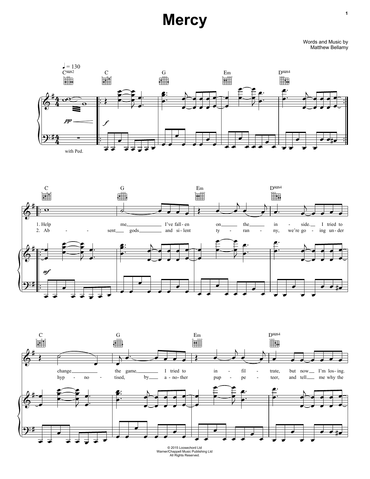 Learn to play Muse Mercy sheet music for Piano, Vocal & Guitar Chords (Right-Hand Melody) in minutes. Price: 7.8900$ Muse Mercy sheet music notes and chords arranged for Piano, Vocal & Guitar Chords (Right-Hand Melody)