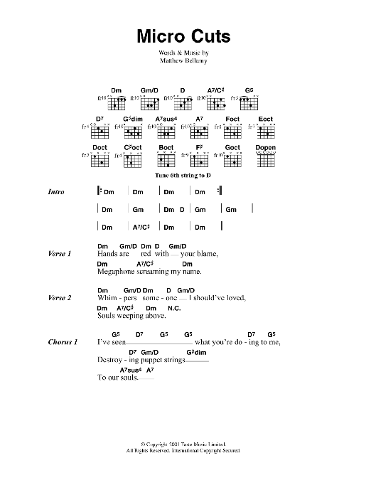 Muse Micro Cuts sheet music notes and chords. Download Printable PDF.