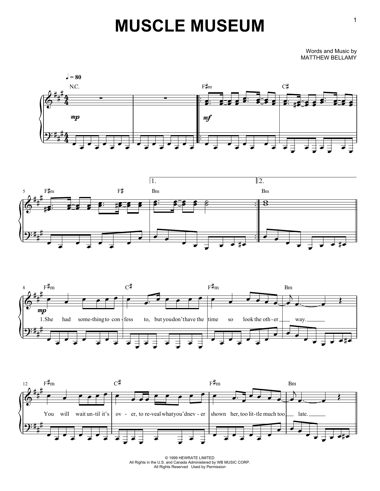 Muse Muscle Museum sheet music notes and chords. Download Printable PDF.