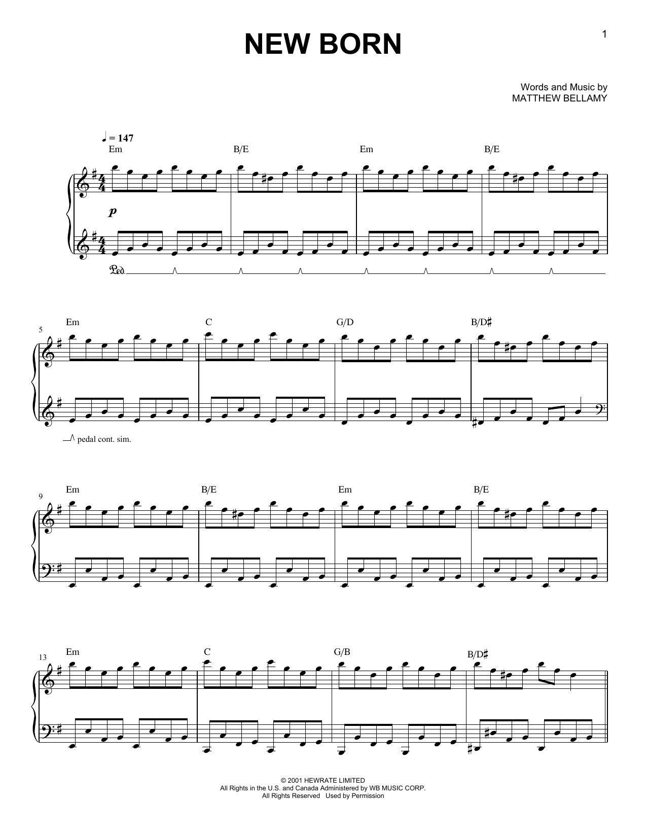 Muse New Born sheet music notes and chords. Download Printable PDF.