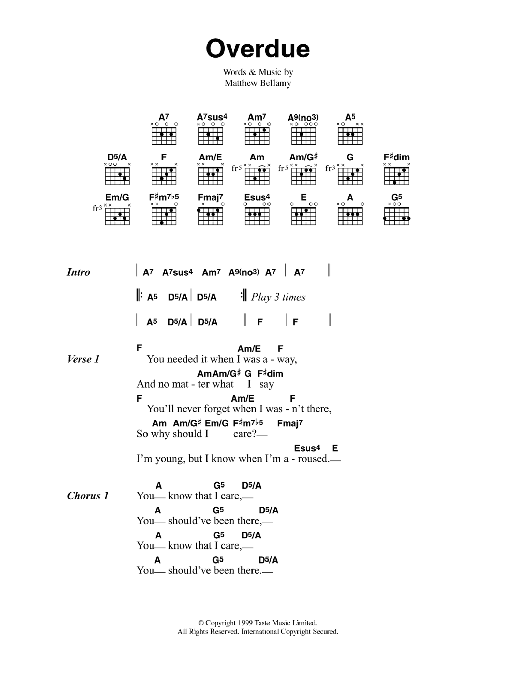 Muse Overdue sheet music notes and chords. Download Printable PDF.