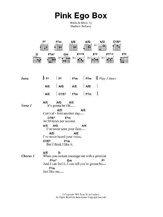 Muse Pink Ego Box sheet music notes and chords. Download Printable PDF.