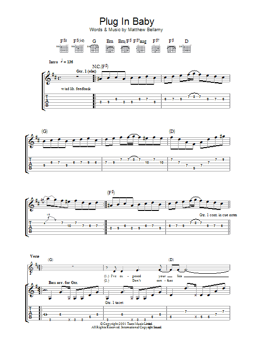 Muse Plug In Baby sheet music notes and chords. Download Printable PDF.