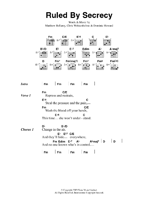 Muse Ruled By Secrecy sheet music notes and chords. Download Printable PDF.