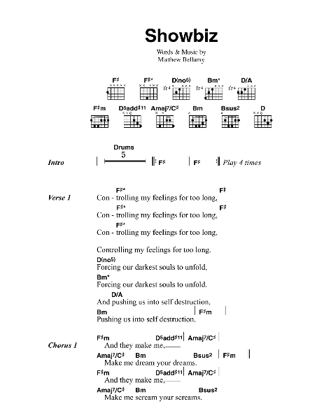 Muse Showbiz sheet music notes and chords. Download Printable PDF.