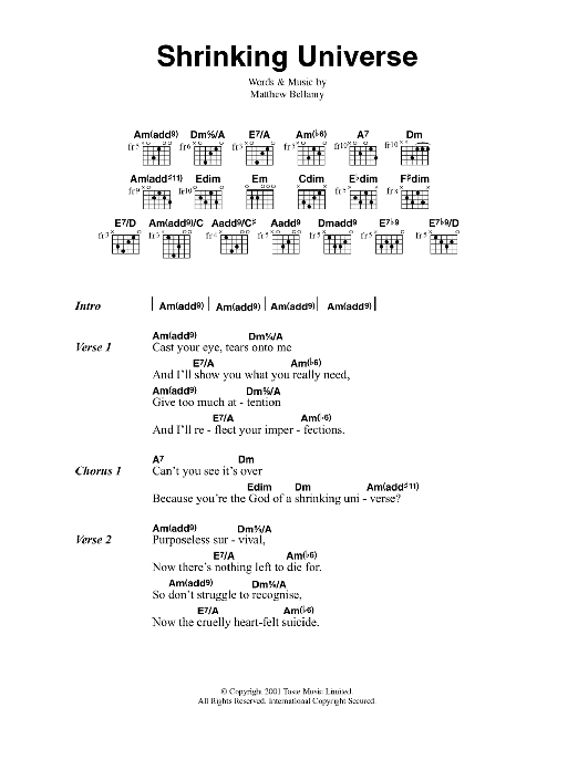 Muse Shrinking Universe sheet music notes and chords. Download Printable PDF.