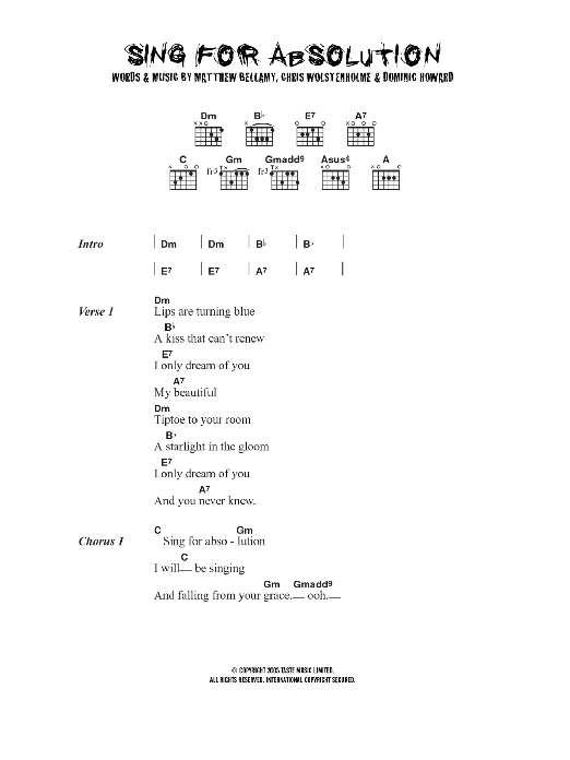 Muse Sing For Absolution sheet music notes and chords. Download Printable PDF.