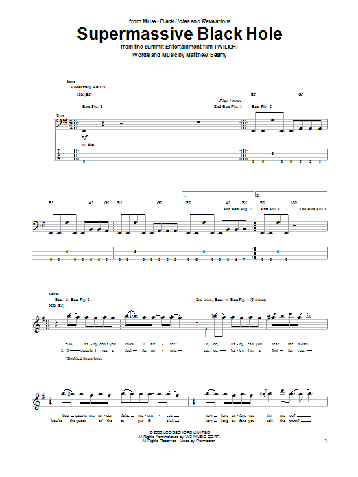 Muse Supermassive Black Hole sheet music notes and chords. Download Printable PDF.