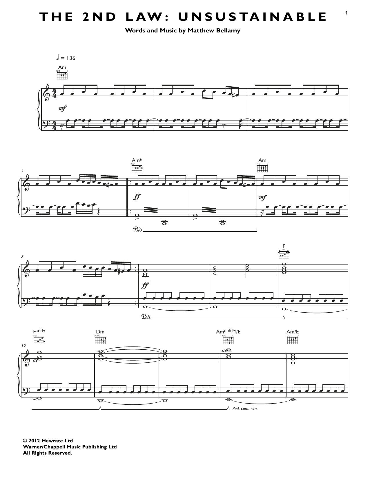 Learn to play Muse The 2nd Law: Unsustainable sheet music for Piano, Vocal & Guitar Chords (Right-Hand Melody) in minutes. Price: 7.8900$ Muse The 2nd Law: Unsustainable sheet music notes and chords arranged for Piano, Vocal & Guitar Chords (Right-Hand Melody)