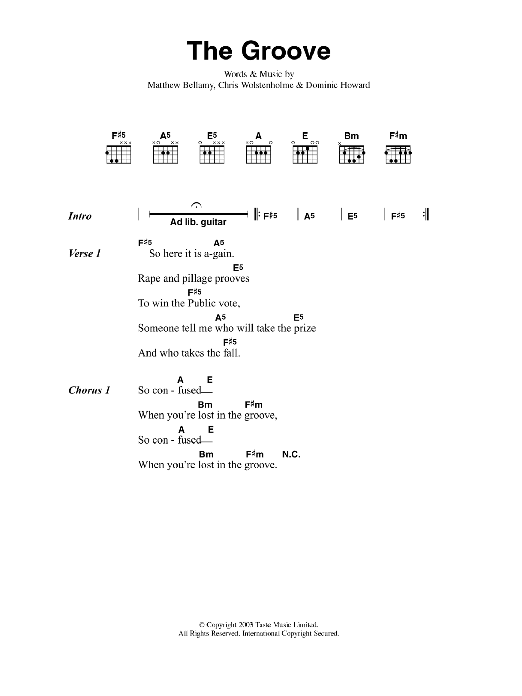 Muse The Groove sheet music notes and chords. Download Printable PDF.