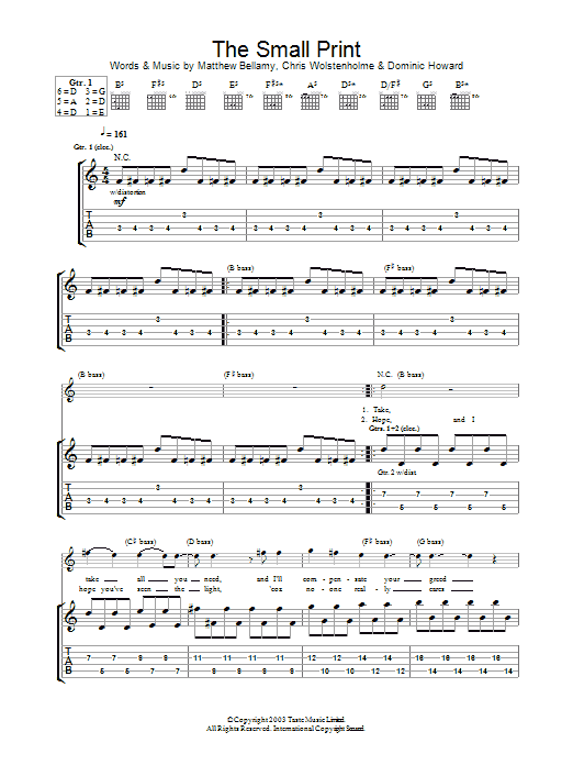 Muse The Small Print sheet music notes and chords. Download Printable PDF.