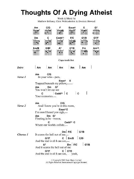 Muse Thoughts Of A Dying Atheist sheet music notes and chords. Download Printable PDF.