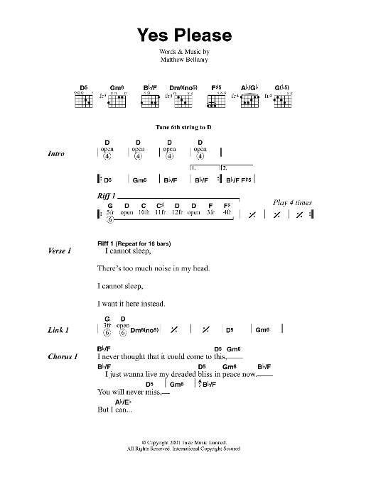 Muse Yes Please sheet music notes and chords. Download Printable PDF.