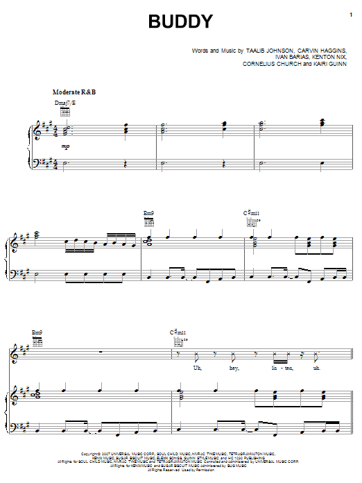 Learn to play Musiq Soulchild BUDDY sheet music for Piano, Vocal & Guitar Chords (Right-Hand Melody) in minutes. Price: 7.8900$ Musiq Soulchild BUDDY sheet music notes and chords arranged for Piano, Vocal & Guitar Chords (Right-Hand Melody)