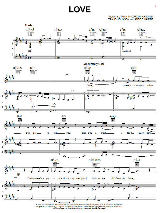 Musiq Soulchild Love sheet music notes and chords. Download Printable PDF.