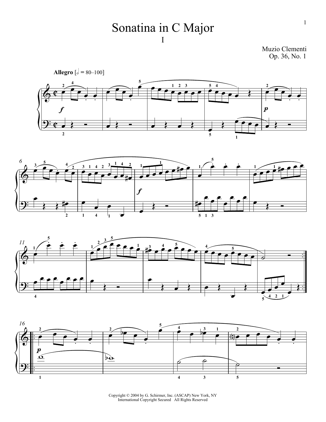 Muzio Clementi Sonatina In C Major, Op. 36, No. 1 sheet music notes and chords. Download Printable PDF.