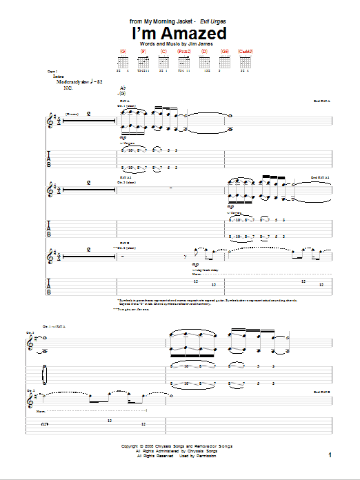 Learn to play My Morning Jacket I'm Amazed sheet music for Guitar Tab in minutes. Price: 7.8900$ My Morning Jacket I'm Amazed sheet music notes and chords arranged for Guitar Tab