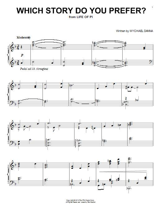 Learn to play Mychael Danna Which Story Do You Prefer? sheet music for Piano Solo in minutes. Price: 7.8900$ Mychael Danna Which Story Do You Prefer? sheet music notes and chords arranged for Piano Solo