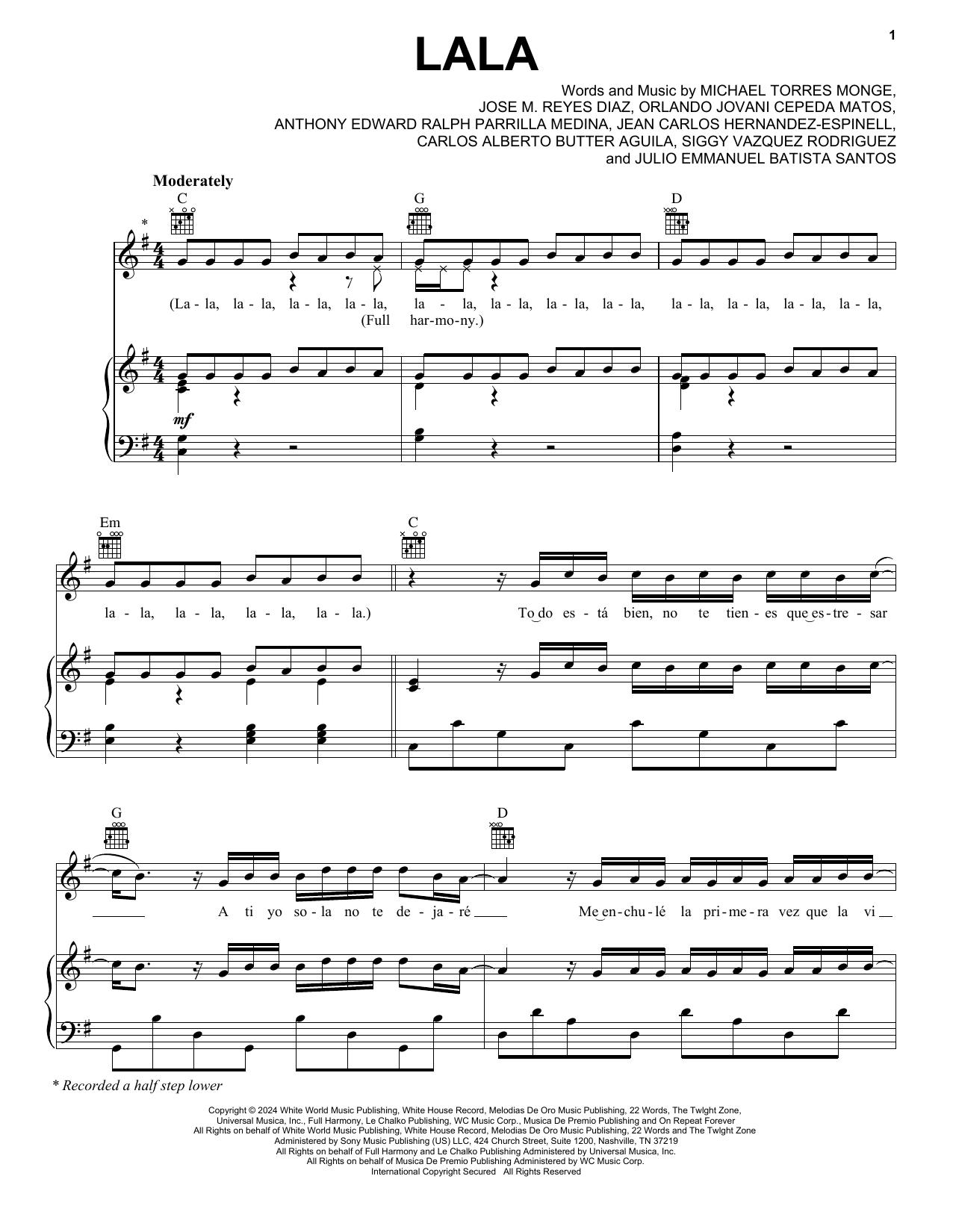 Learn to play Myke Towers LALA sheet music for Piano, Vocal & Guitar Chords (Right-Hand Melody) in minutes. Price: 7.8900$ Myke Towers LALA sheet music notes and chords arranged for Piano, Vocal & Guitar Chords (Right-Hand Melody)