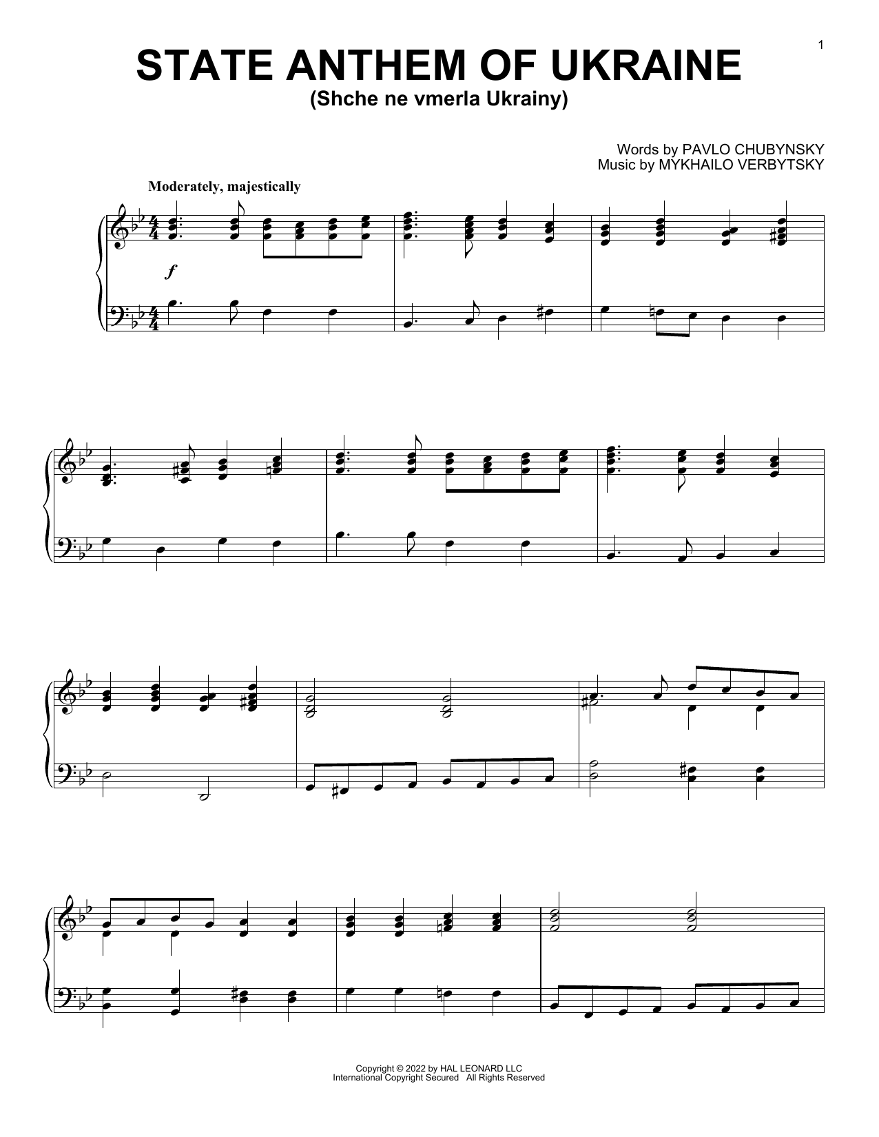 Learn to play Mykhailo Verbytsky and Pavlo Chubynsky State Anthem Of Ukraine (Shche ne vmerla Ukrainy) sheet music for Piano Solo in minutes. Price: 7.8900$ Mykhailo Verbytsky and Pavlo Chubynsky State Anthem Of Ukraine (Shche ne vmerla Ukrainy) sheet music notes and chords arranged for Piano Solo