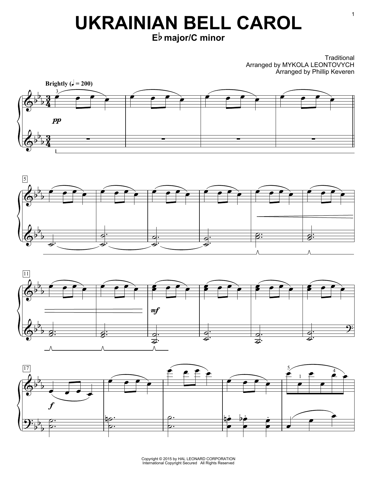 Phillip Keveren Ukrainian Bell Carol sheet music notes and chords. Download Printable PDF.