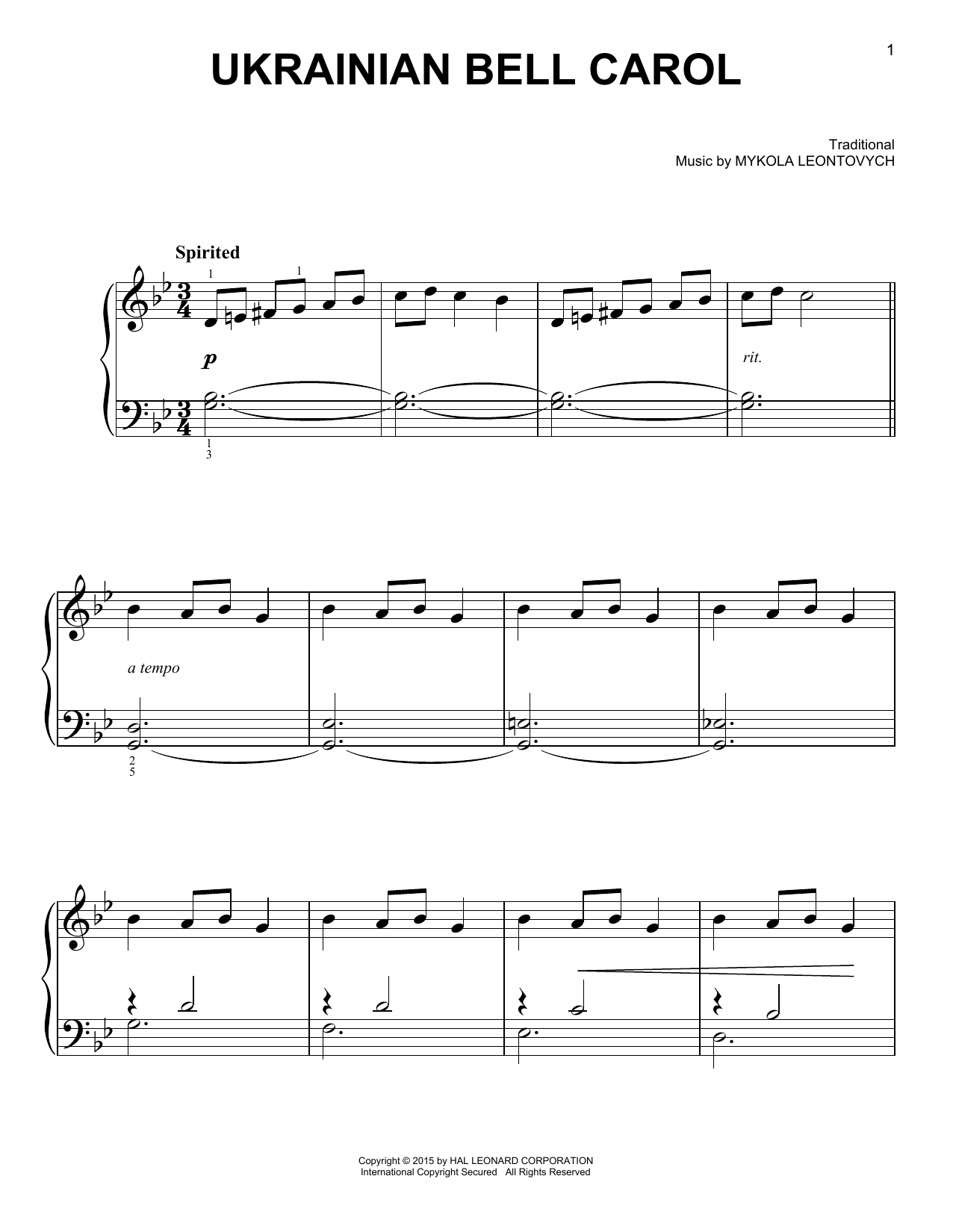 Mykola Leontovych Ukrainian Bell Carol sheet music notes and chords. Download Printable PDF.